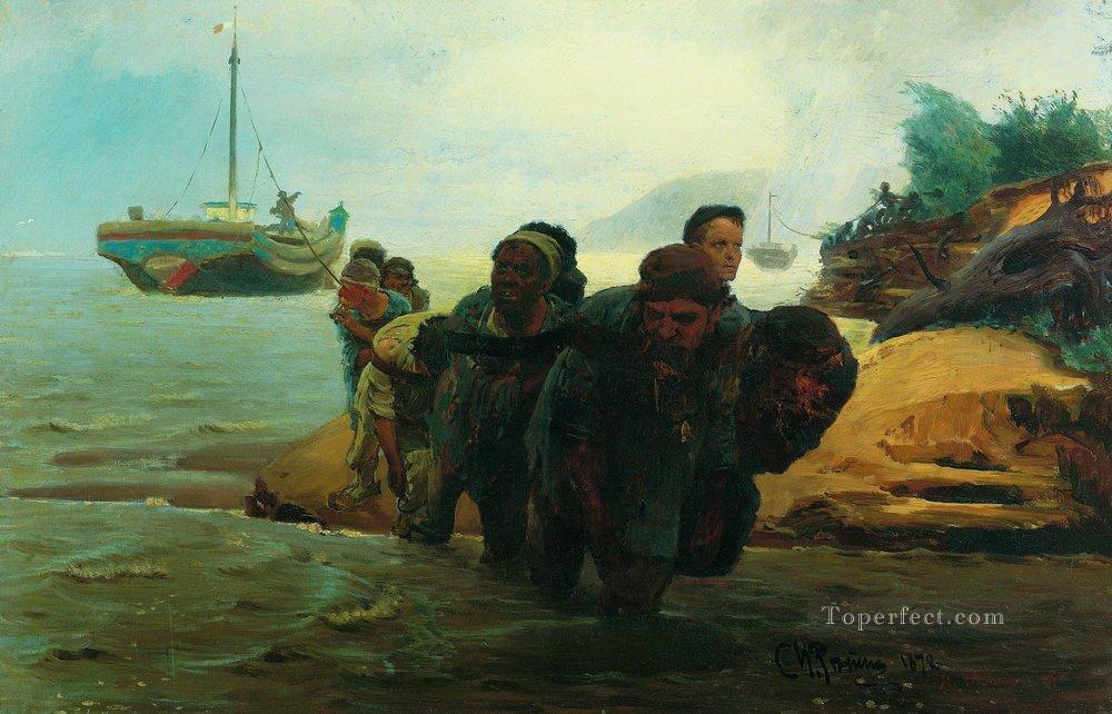 haulers cross wade 1872 Ilya Repin Oil Paintings